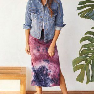 Tie Dye Slit Knit Midie Skirt from Sundry